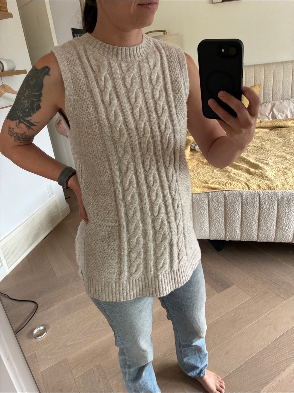 M&S Cable Knit Sleeveless Top in Oatmeal